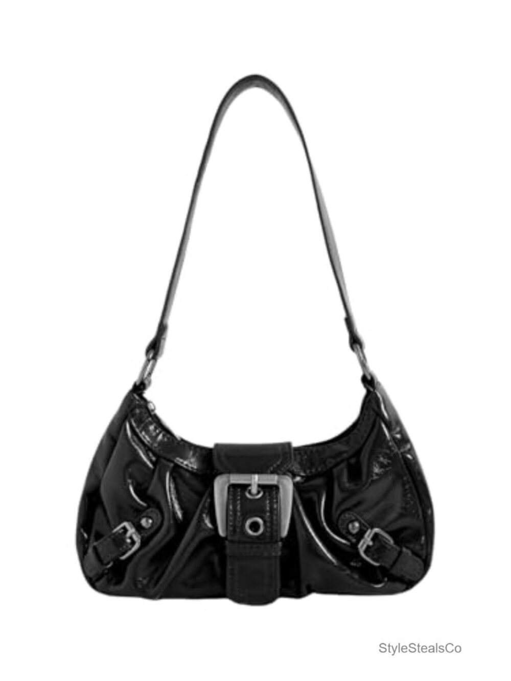 Faux Leather Mini Crescent Shoulder Bag Adjustable Strap Zipper Y2k Goth Punk